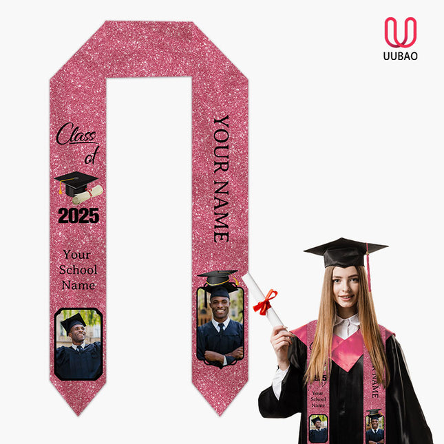 UUBAO Personalized Graduation Stole Class of 2025 Custom Academic Ceremony Shawl for Graduations Formal Events(Pink)