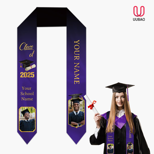 UUBAO Personalized Graduation Stole Class of 2025 Custom Academic Ceremony Shawl for Graduations Formal Events(Purple)