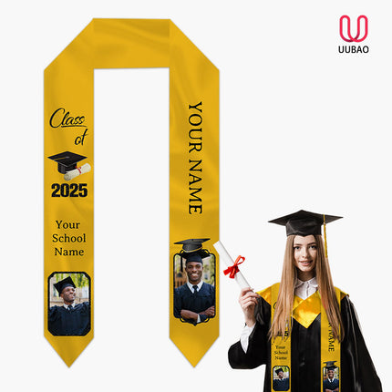 UUBAO Personalized Graduation Stole Class of 2025 Custom Academic Ceremony Shawl for Graduations Formal Events(Yellow)