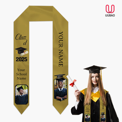 UUBAO Personalized Graduation Stole Class of 2025 Custom Academic Ceremony Shawl for Graduations Formal Events(Champagne)