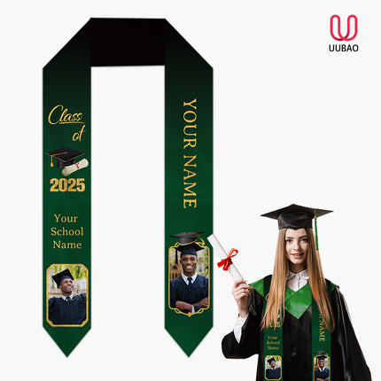 UUBAO Personalized Graduation Stole Class of 2025 Custom Academic Ceremony Shawl for Graduations Formal Events(Dark Green)