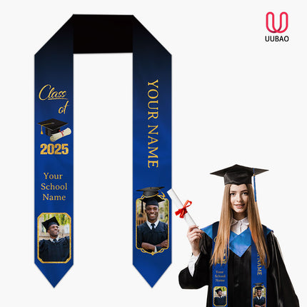 UUBAO Personalized Graduation Stole Class of 2025 Custom Academic Ceremony Shawl for Graduations Formal Events(Navy Blue)