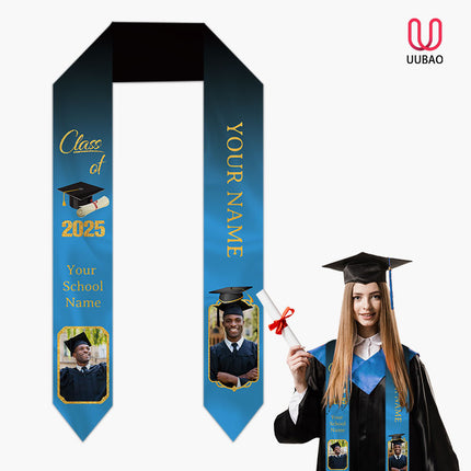 UUBAO Personalized Graduation Stole Class of 2025 Custom Academic Ceremony Shawl for Graduations Formal Events(Sky Blue)