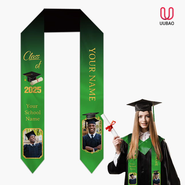 UUBAO Personalized Graduation Stole Class of 2025 Custom Academic Ceremony Shawl for Graduations Formal Events(Light Green)
