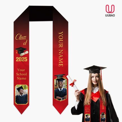 UUBAO Personalized Graduation Stole Class of 2025 Custom Academic Ceremony Shawl for Graduations Formal Events(Red)