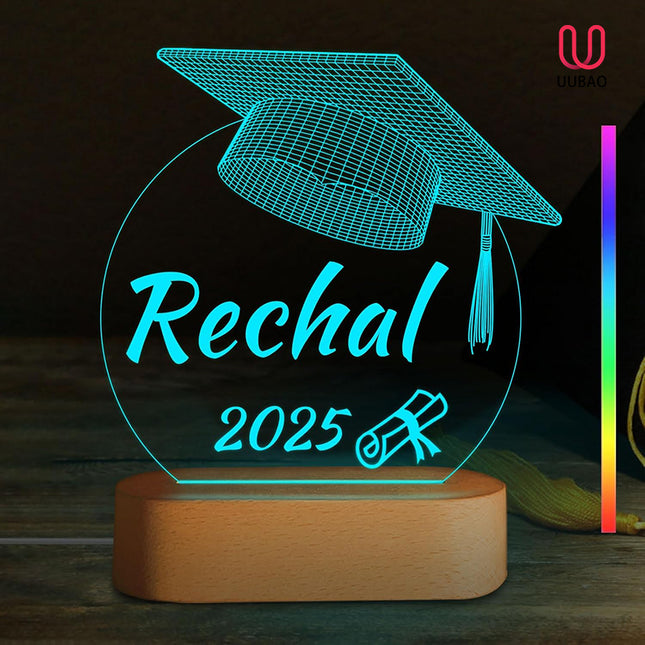 UUBAO Personalized Graduation Lamp Gifts for Her or Him Class of 2025 Custom Name College & Year Congrats Grad 3D Illusion Night Light Decoration for High School Graduation or University (Mortarboard)