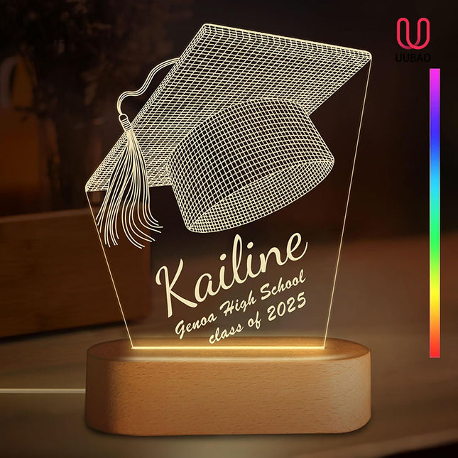 UUBAO Personalized Graduation Lamp Gifts for Her or Him Class of 2025 Custom Name College & Year Congrats Grad 3D Illusion Night Light Decoration for High School Graduation or University (Mortarboard)