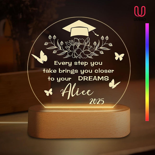 UUBAO Personalized Graduation Lamp Gifts for Her or Him Class of 2025 Custom Name College & Year Congrats Grad 3D Illusion Night Light Decoration for High School Graduation or University (Flower Butterfly)