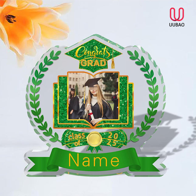UUBAO Customized Graduation Plaque with Single Picture Custom Picture 2025 Congrats Grad Crystal Desktop Farewell Keepsake Gift (Dark Green)