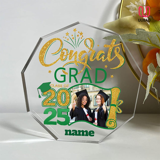 UUBAO Personalized Graduation Gift Class of 2025 Desk Paperweight Farewell Memorial Decorative Signs Plaques with Photo (Dark Green)