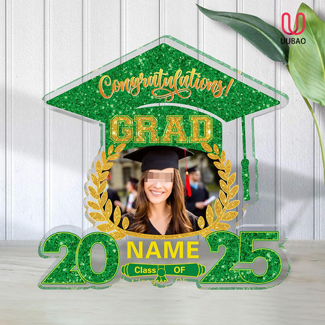 UUBAO Customized Graduation Plaque with Photo Crystal Desktop Keepsake Gift (Dark Green)