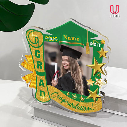 UUBAO Customized Graduation Plaque with Single Picture Custom Picture 2025 Congrats Grad Crystal Desktop Farewell Keepsake Gift (Dark Green)