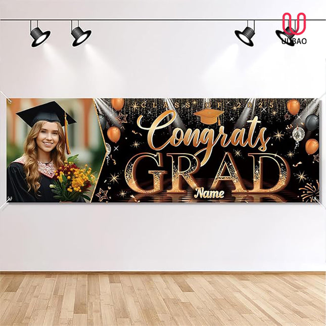 UUBAO Custom Graduation Party Decorations Personalization Banner Class of 2025 Backdrop (Orange）