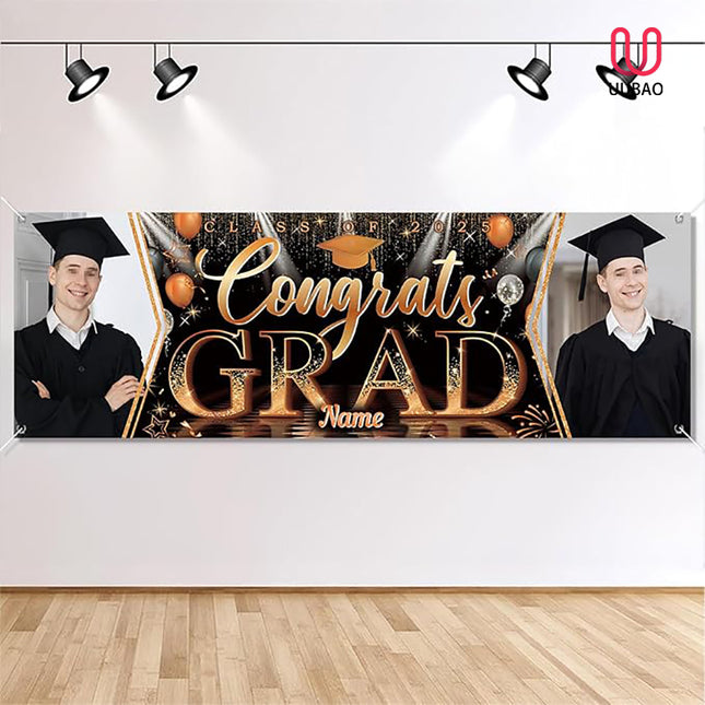 UUBAO Custom Graduation Party Decorations Personalization Banner Class of 2025 Backdrop (Orange）
