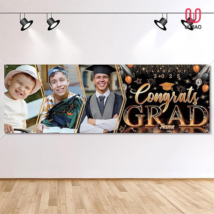 UUBAO Custom Graduation Party Decorations Personalization Banner Class of 2025 Backdrop (Orange）