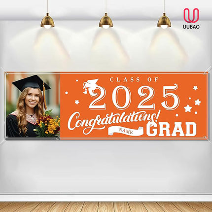 UUBAO Custom Graduation Party Decorations Personalization Banner Class of 2025 Backdrop (Orange）