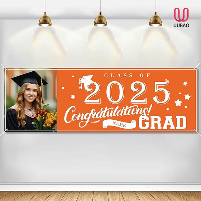 UUBAO Custom Graduation Party Decorations Personalization Banner Class of 2025 Backdrop (Orange）