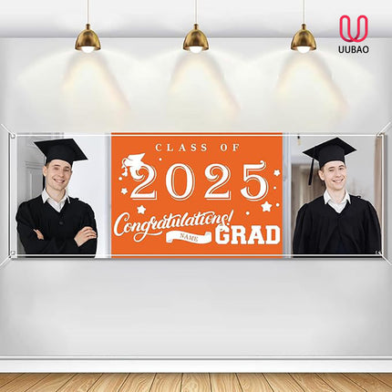 UUBAO Custom Graduation Party Decorations Personalization Banner Class of 2025 Backdrop (Orange）