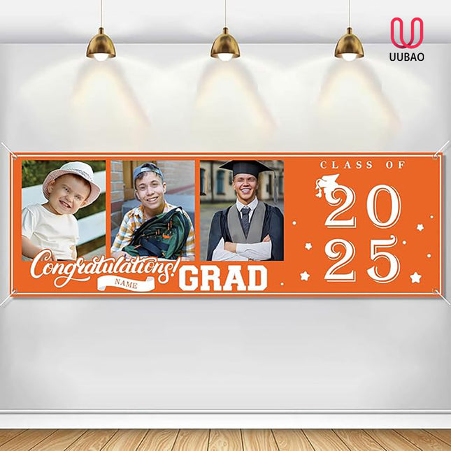 UUBAO Custom Graduation Party Decorations Personalization Banner Class of 2025 Backdrop (Orange）