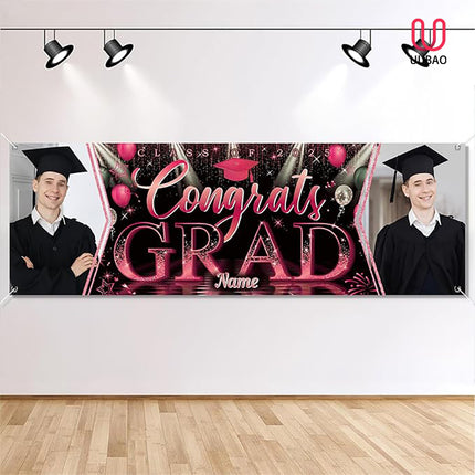 UUBAO Custom Graduation Party Decorations Personalization Banner Class of 2025 Backdrop (Pink）