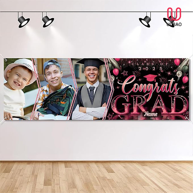 UUBAO Custom Graduation Party Decorations Personalization Banner Class of 2025 Backdrop (Pink）
