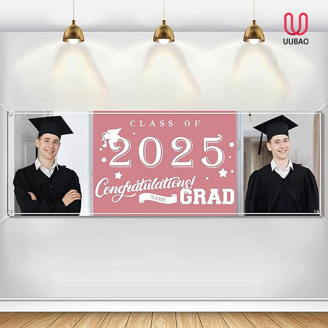 UUBAO Custom Graduation Party Decorations Personalization Banner Class of 2025 Backdrop (Pink）
