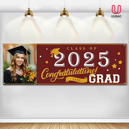 UUBAO Custom Graduation Party Decorations Personalization Banner Class of 2025 Backdrop (Maroon）