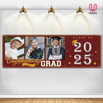 UUBAO Custom Graduation Party Decorations Personalization Banner Class of 2025 Backdrop (Maroon）