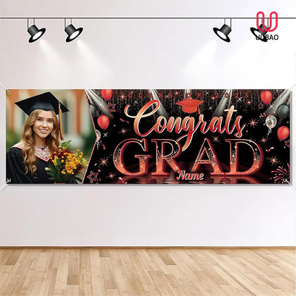 UUBAO Custom Graduation Party Decorations Personalization Banner Class of 2025 Backdrop (Red）