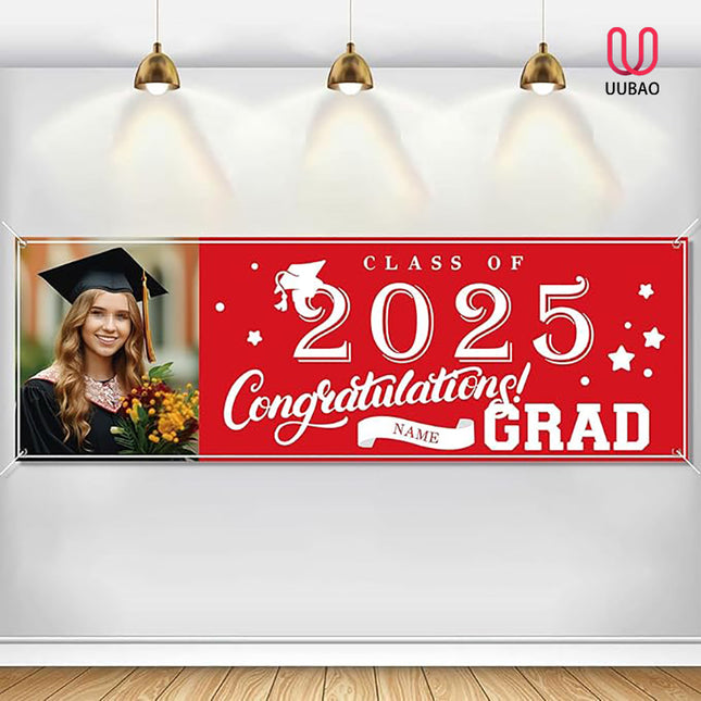 UUBAO Custom Graduation Party Decorations Personalization Banner Class of 2025 Backdrop (Red）