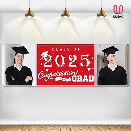 UUBAO Custom Graduation Party Decorations Personalization Banner Class of 2025 Backdrop (Red）