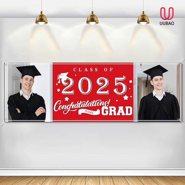 UUBAO Custom Graduation Party Decorations Personalization Banner Class of 2025 Backdrop (Red）