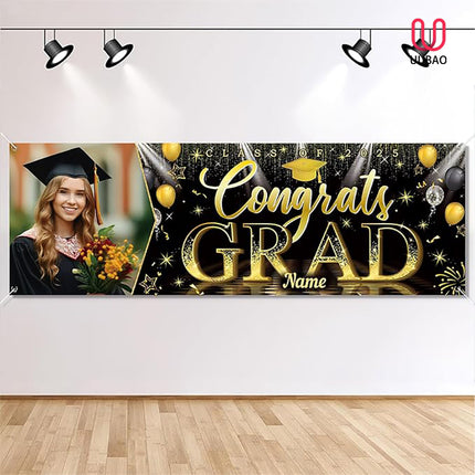 UUBAO Custom Graduation Party Decorations Personalization Banner Class of 2025 Backdrop (Yellow）