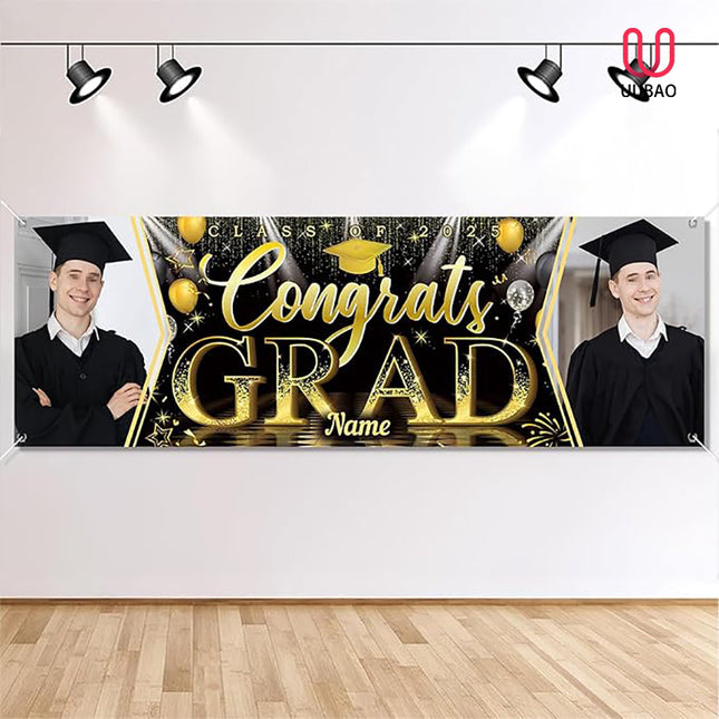 UUBAO Custom Graduation Party Decorations Personalization Banner Class of 2025 Backdrop (Yellow）