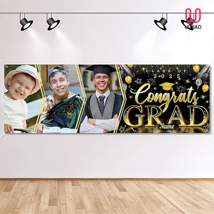UUBAO Custom Graduation Party Decorations Personalization Banner Class of 2025 Backdrop (Yellow）