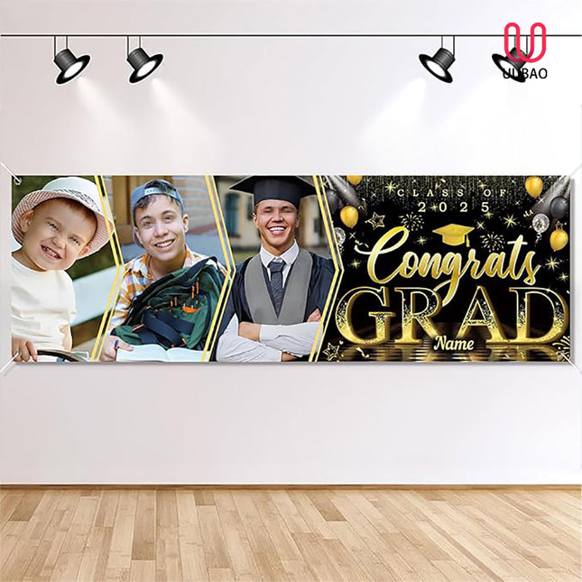 UUBAO Custom Graduation Party Decorations Personalization Banner Class of 2025 Backdrop (Yellow）