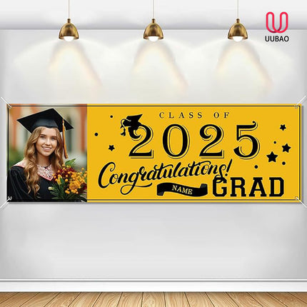 UUBAO Custom Graduation Party Decorations Personalization Banner Class of 2025 Backdrop (Yellow）