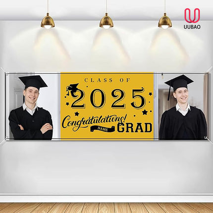 UUBAO Custom Graduation Party Decorations Personalization Banner Class of 2025 Backdrop (Yellow）