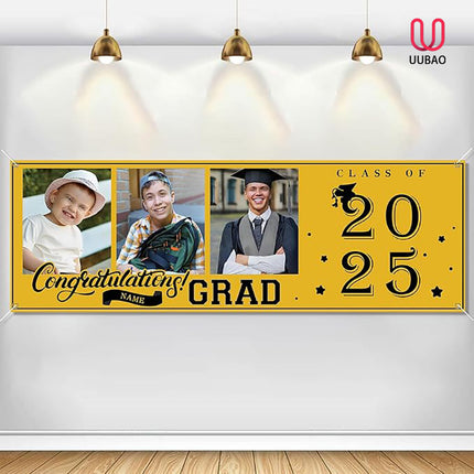 UUBAO Custom Graduation Party Decorations Personalization Banner Class of 2025 Backdrop (Yellow）