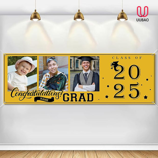 UUBAO Custom Graduation Party Decorations Personalization Banner Class of 2025 Backdrop (Yellow）