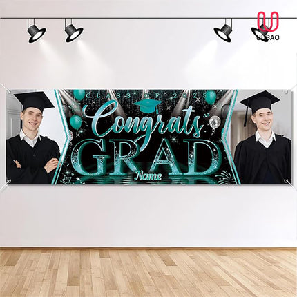 UUBAO Custom Graduation Party Decorations Personalization Banner Class of 2025 Backdrop (Peacock Blue）