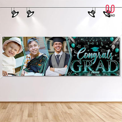 UUBAO Custom Graduation Party Decorations Personalization Banner Class of 2025 Backdrop (Peacock Blue）