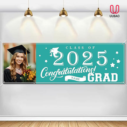 UUBAO Custom Graduation Party Decorations Personalization Banner Class of 2025 Backdrop (Peacock Blue）