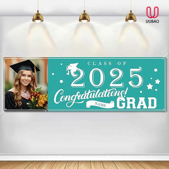 UUBAO Custom Graduation Party Decorations Personalization Banner Class of 2025 Backdrop (Peacock Blue）