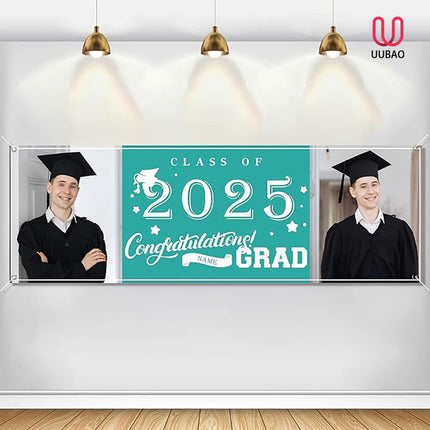 UUBAO Custom Graduation Party Decorations Personalization Banner Class of 2025 Backdrop (Peacock Blue）