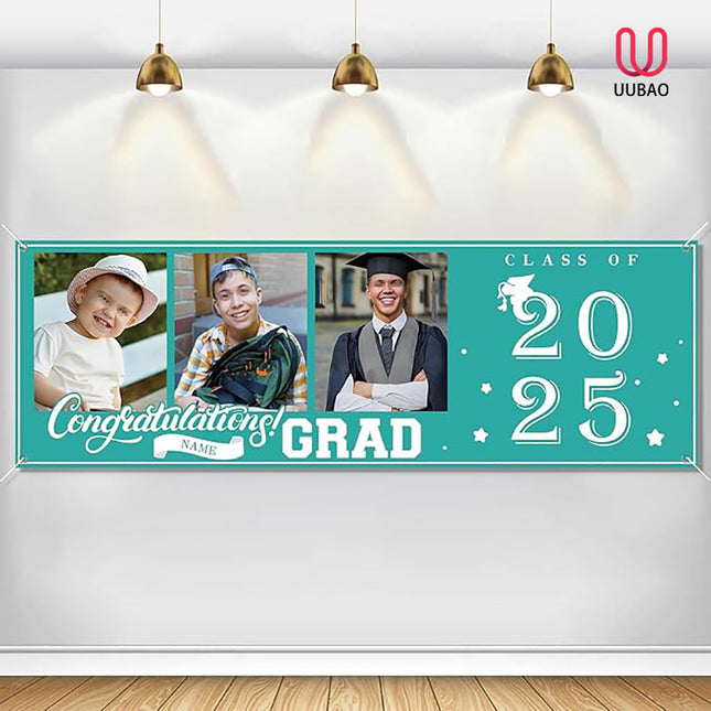 UUBAO Custom Graduation Party Decorations Personalization Banner Class of 2025 Backdrop (Peacock Blue）