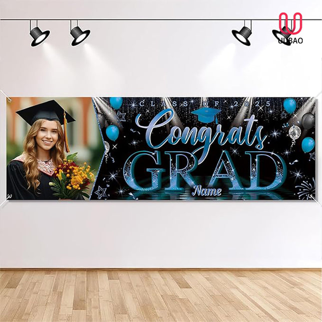 UUBAO Custom Graduation Party Decorations Personalization Banner Class of 2025 Backdrop (Navy Blue）