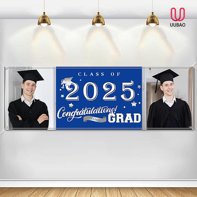 UUBAO Custom Graduation Party Decorations Personalization Banner Class of 2025 Backdrop (Navy Blue）
