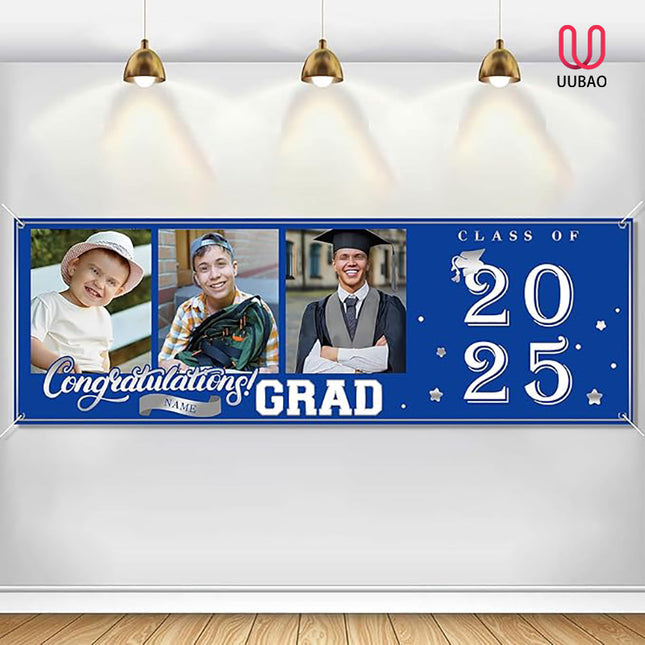 UUBAO Custom Graduation Party Decorations Personalization Banner Class of 2025 Backdrop (Navy Blue）