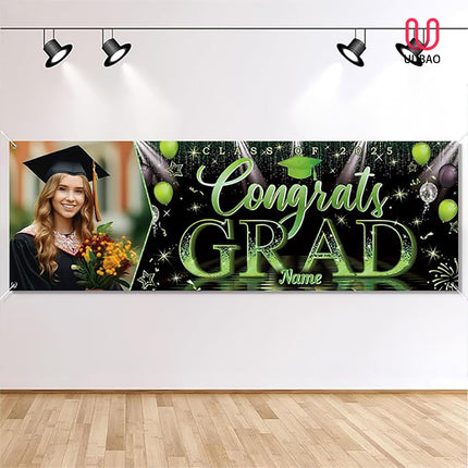 UUBAO Custom Graduation Party Decorations Personalization Banner Class of 2025 Backdrop (Light Green）